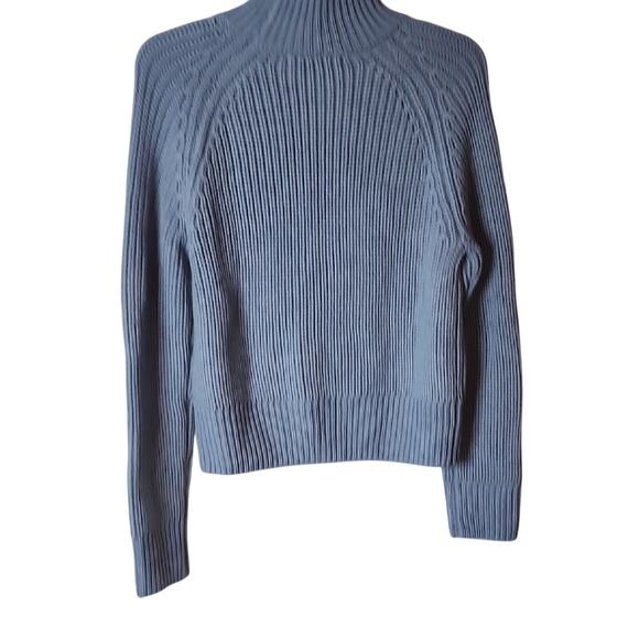 One gray day Light Blue Cowl Turtleneck Sweater with Ribbed Knit Cozy Texture - Picture 3 of 3